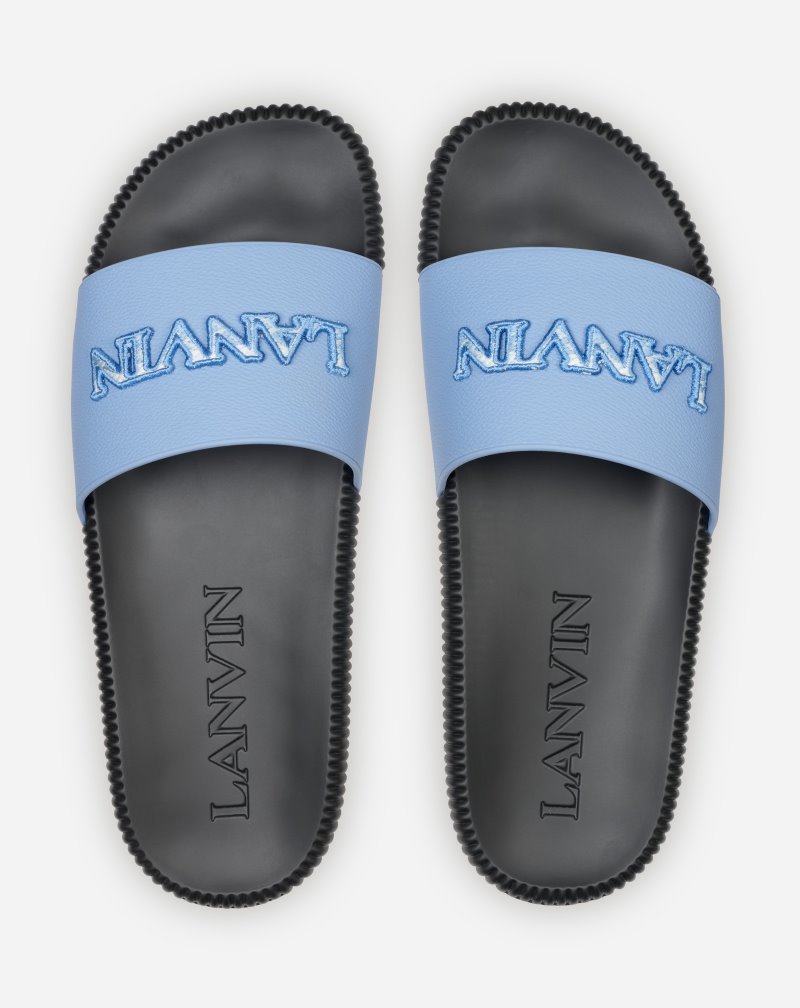 Lanvin Arpège Embroidered Slides Badtofflor Herr Blå | XF66-1696M2