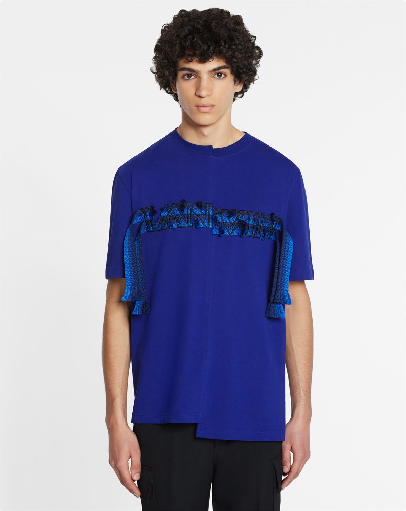 Lanvin Asymmetrical Curb Lace T Shirts T-shirt Herr Blå | RN03-0213X5
