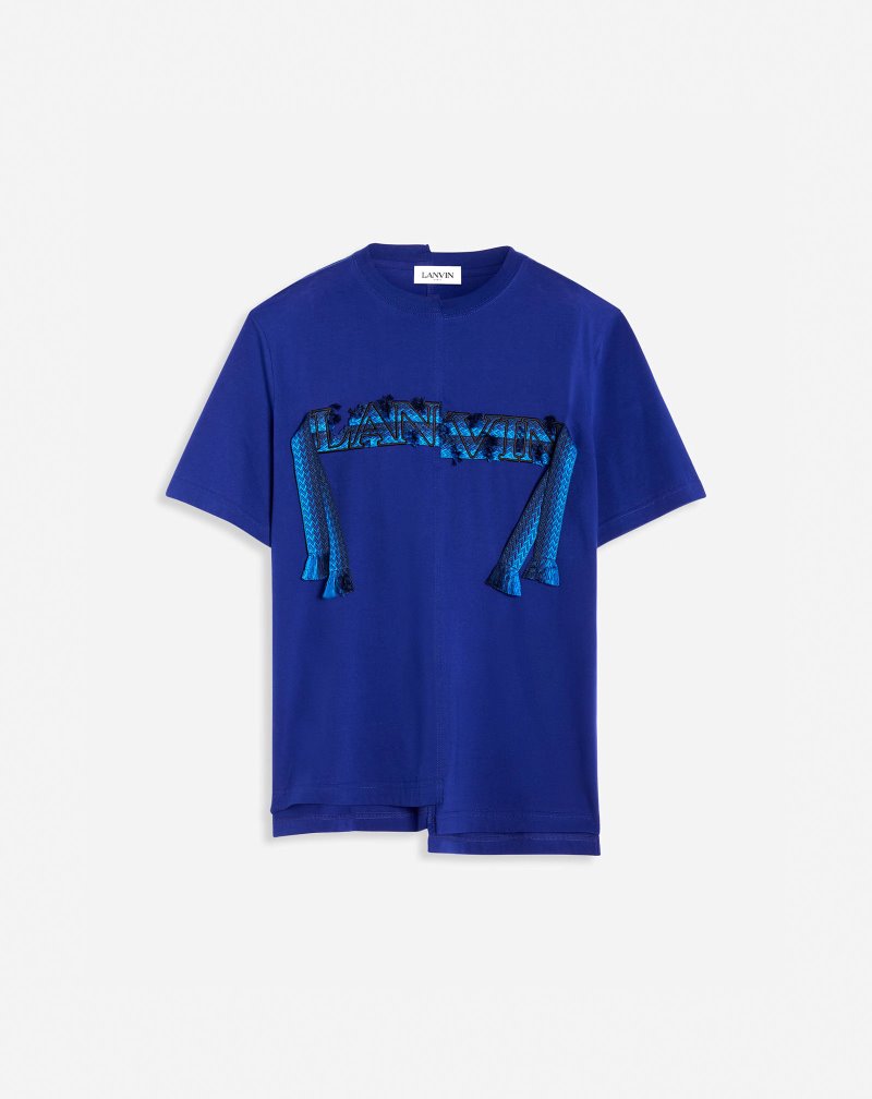 Lanvin Asymmetrical Curb Lace T Shirts T-shirt Herr Blå | RN03-0213X5