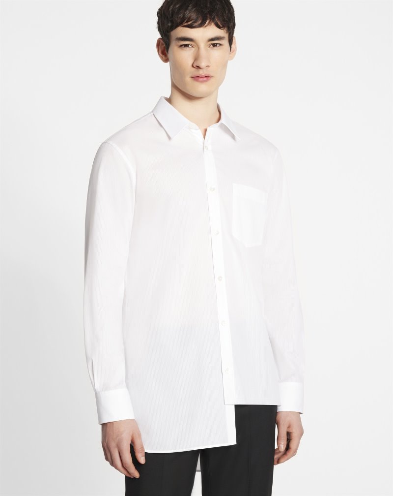 Lanvin Asymmetrical Shirts With Tone-on-tone Stripes Skjorta Herr Vita | CI81-4691L4