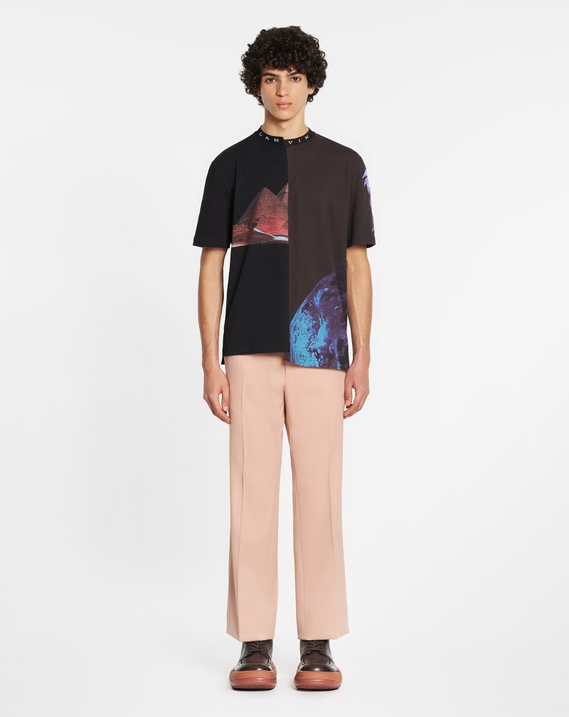 Lanvin Asymmetrical T Shirts With Sci-fi Print T-shirt Herr Kaffe | HR18-8438I7