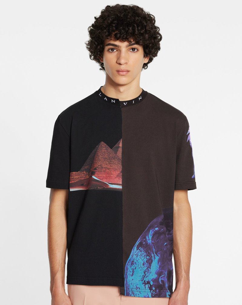 Lanvin Asymmetrical T Shirts With Sci-fi Print T-shirt Herr Kaffe | HR18-8438I7