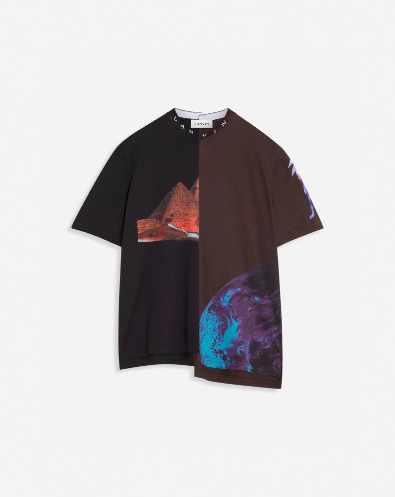 Lanvin Asymmetrical T Shirts With Sci-fi Print T-shirt Herr Kaffe | HR18-8438I7