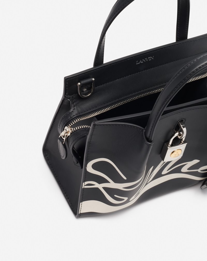 Lanvin Bogey Nano Leather Day Bag Väskor Dam Svarta Vita | BR88-7088E0
