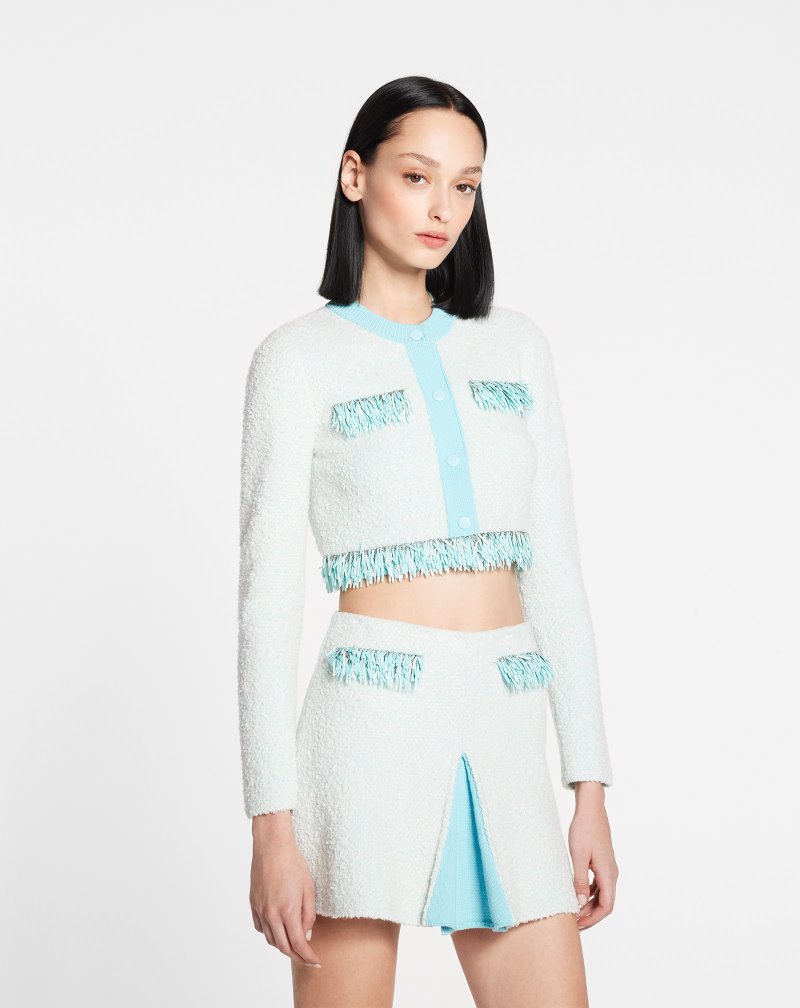 Lanvin Bouclé Knit Cardigan Kofta Dam Blå | MV94-2594W9