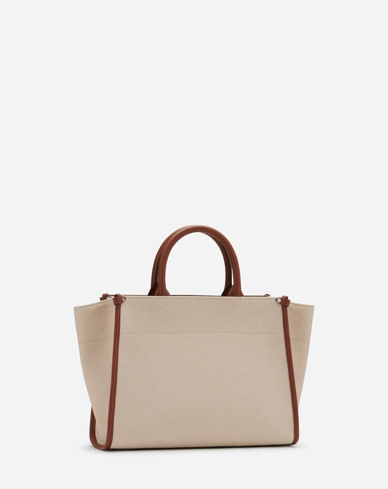 Lanvin Canvas In&Out Bag Sm With Plaque Toteväska Herr Beige Bruna | MI21-0721A8
