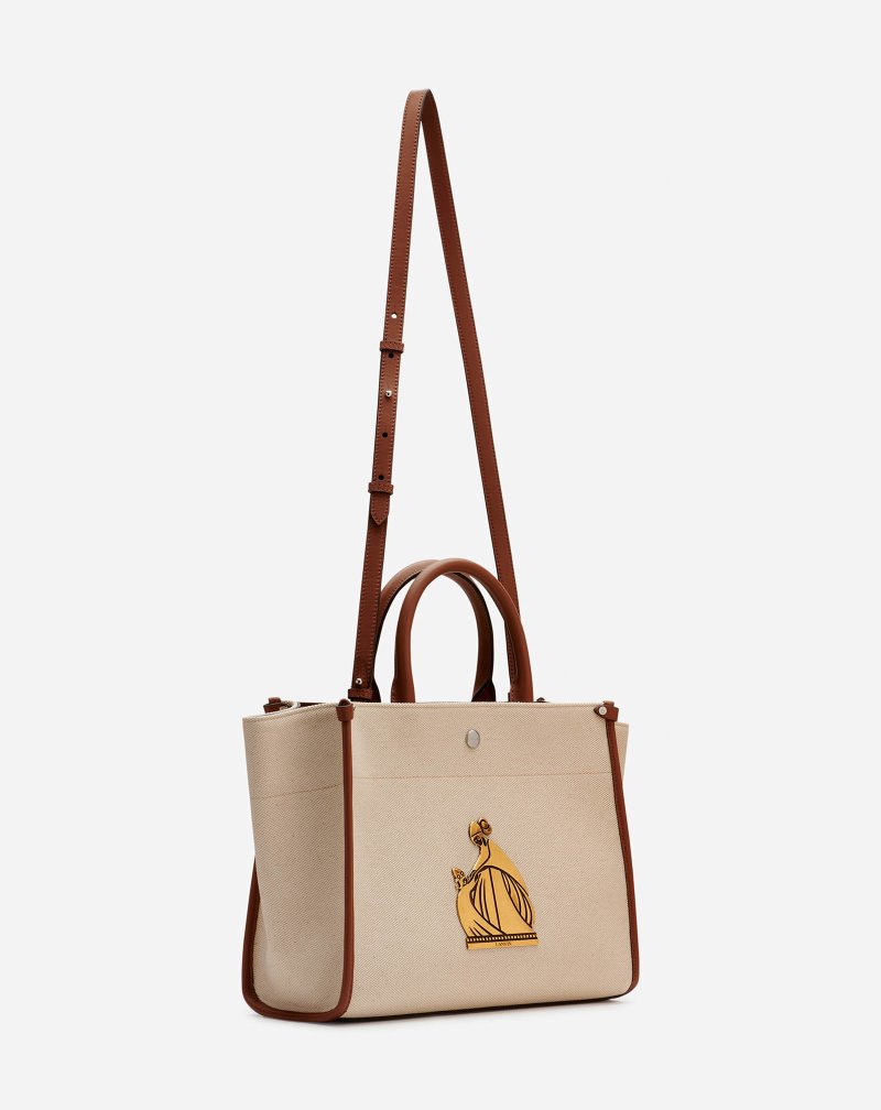 Lanvin Canvas In&Out Bag Sm With Plaque Toteväska Herr Beige Bruna | MI21-0721A8