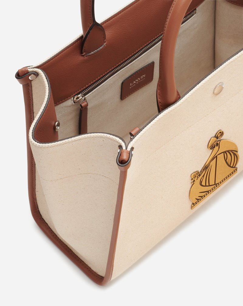 Lanvin Canvas In&Out Bag Sm With Plaque Toteväska Herr Beige Bruna | MI21-0721A8