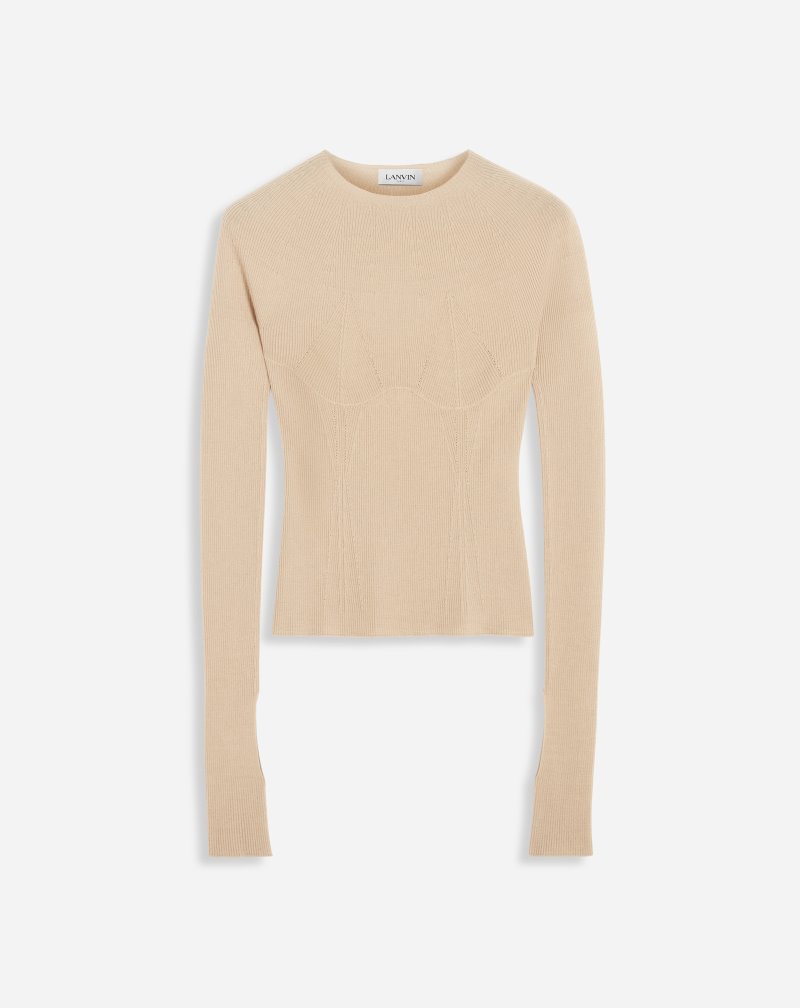 Lanvin Cashmere And Silk Long-sleeve Top Blast Dam Beige | BJ02-8932T7