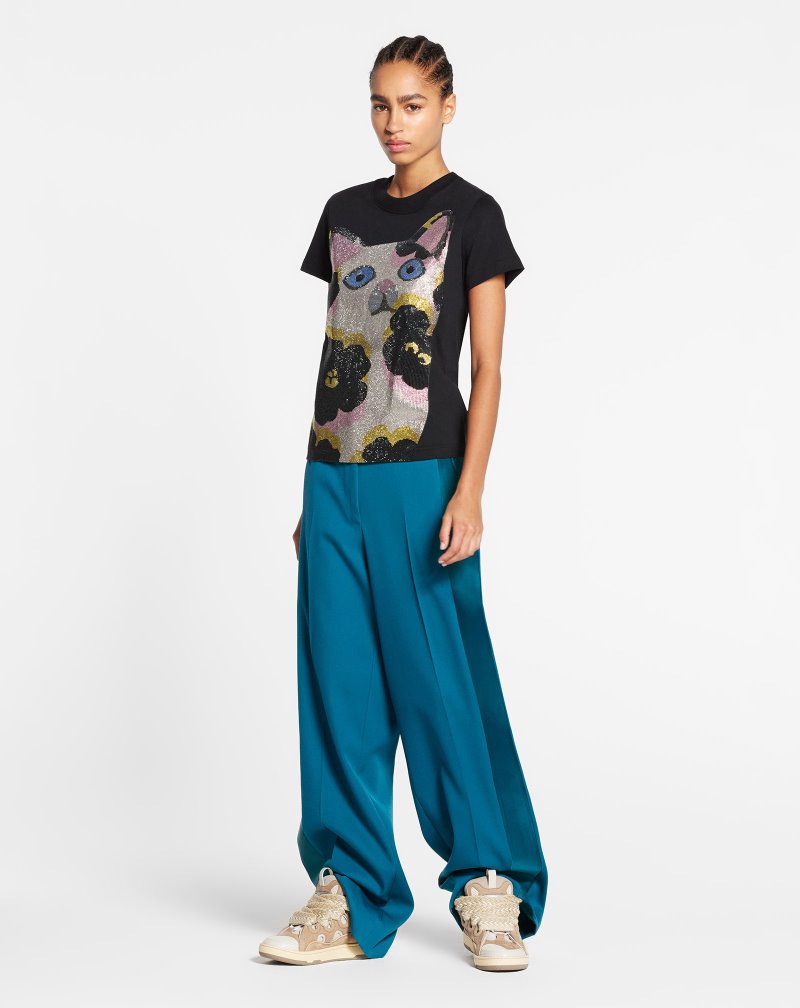 Lanvin Cat X Judith Leiber T Shirts T-shirt Dam Svarta | QY13-0343U5