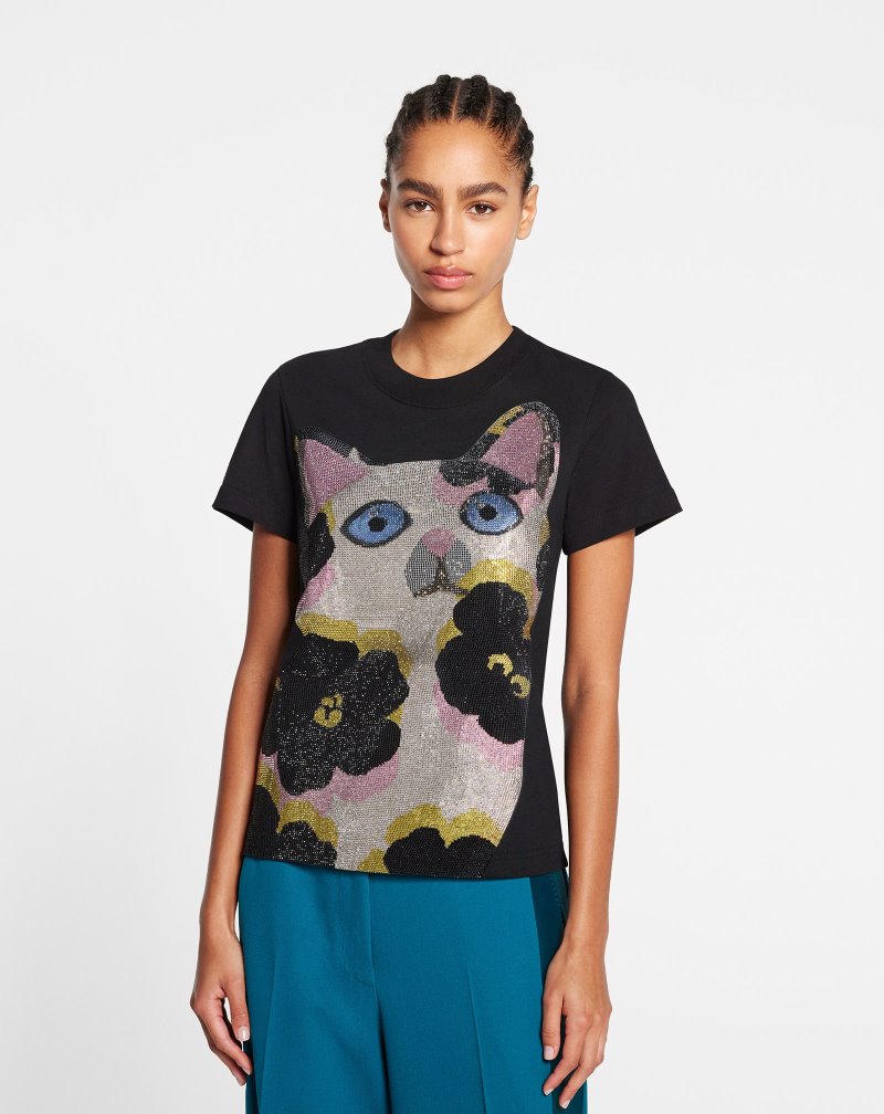 Lanvin Cat X Judith Leiber T Shirts T-shirt Dam Svarta | QY13-0343U5