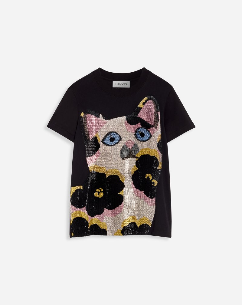 Lanvin Cat X Judith Leiber T Shirts T-shirt Dam Svarta | QY13-0343U5