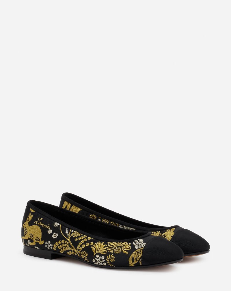 Lanvin Classic Ballet Pumps With Heritage Rateau Embroidery Klackar Dam Svarta Guld Silver | GB66-8406L7