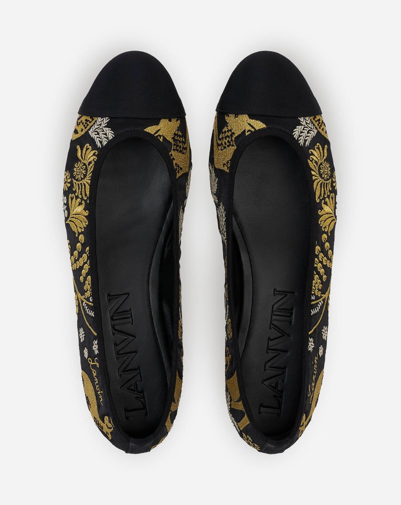 Lanvin Classic Ballet Pumps With Heritage Rateau Embroidery Klackar Dam Svarta Guld Silver | GB66-8406L7