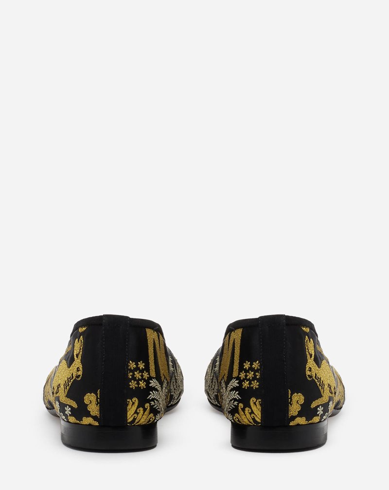 Lanvin Classic Ballet Pumps With Heritage Rateau Embroidery Klackar Dam Svarta Guld Silver | GB66-8406L7
