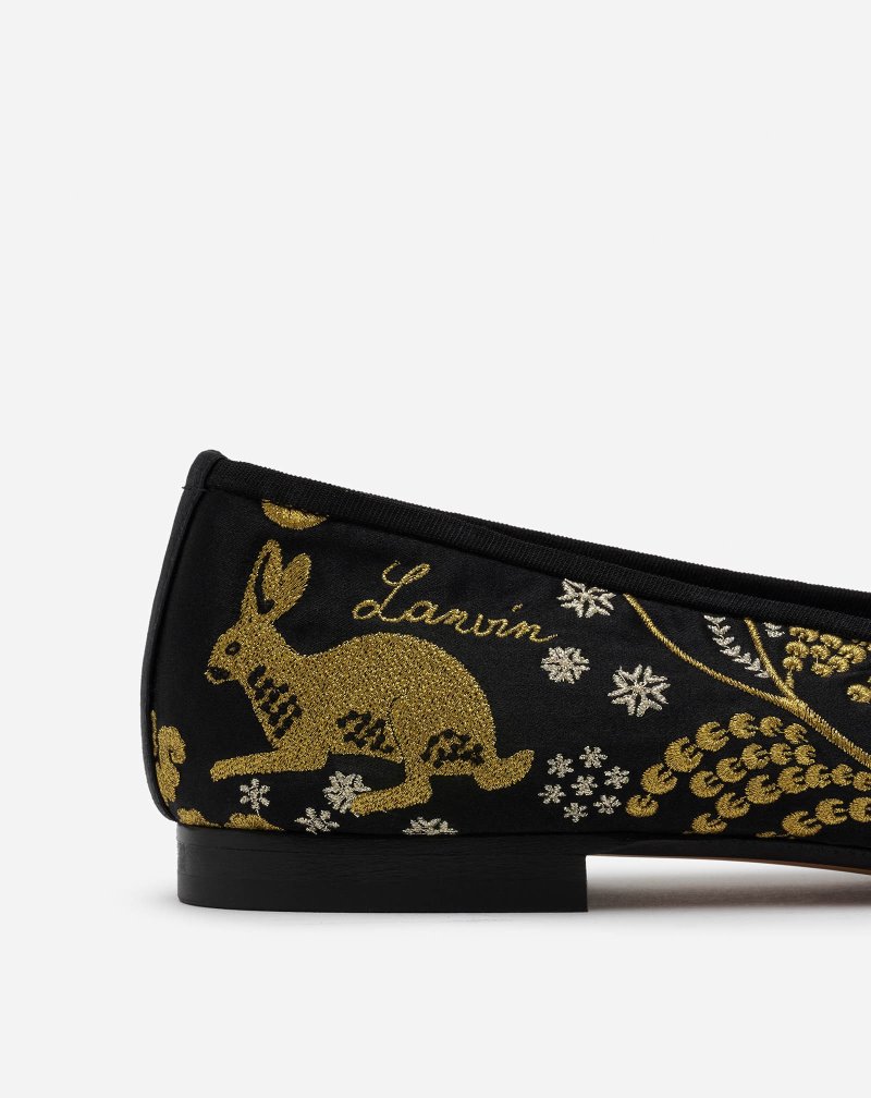 Lanvin Classic Ballet Pumps With Heritage Rateau Embroidery Klackar Dam Svarta Guld Silver | GB66-8406L7