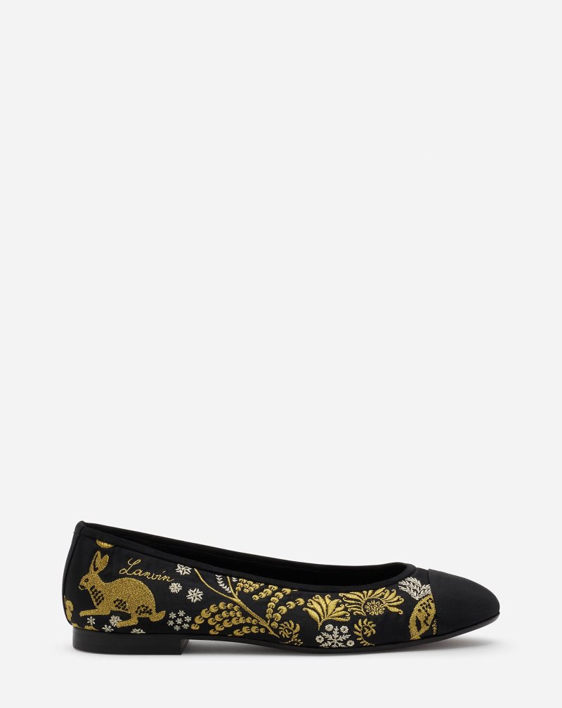 Lanvin Classic Ballet Pumps With Heritage Rateau Embroidery Klackar Dam Svarta Guld Silver | GB66-8406L7