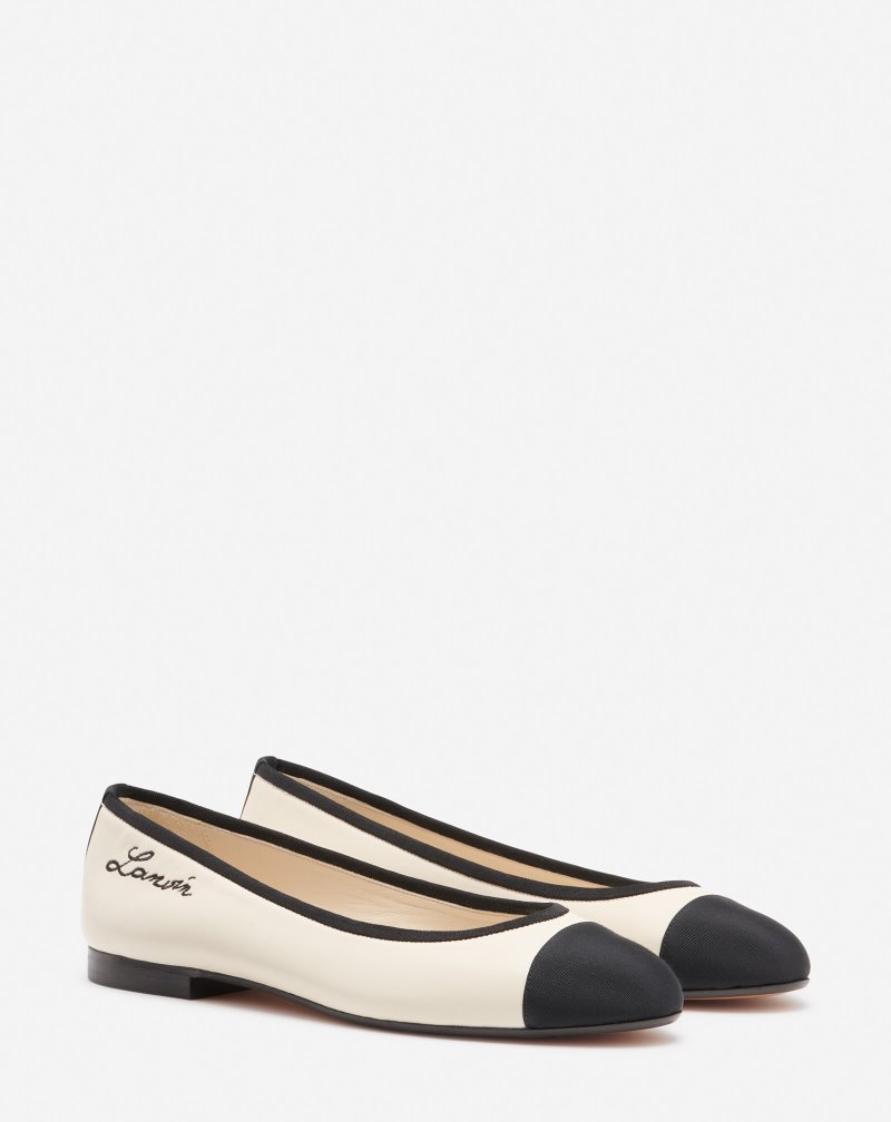 Lanvin Classic Leather Ballet Pumps Klackar Dam Beige | DL79-6589C7