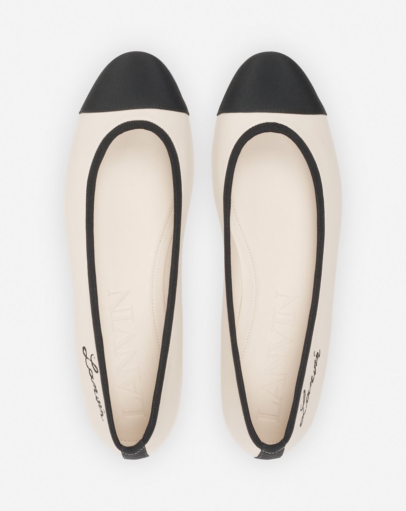 Lanvin Classic Leather Ballet Pumps Klackar Dam Beige | DL79-6589C7
