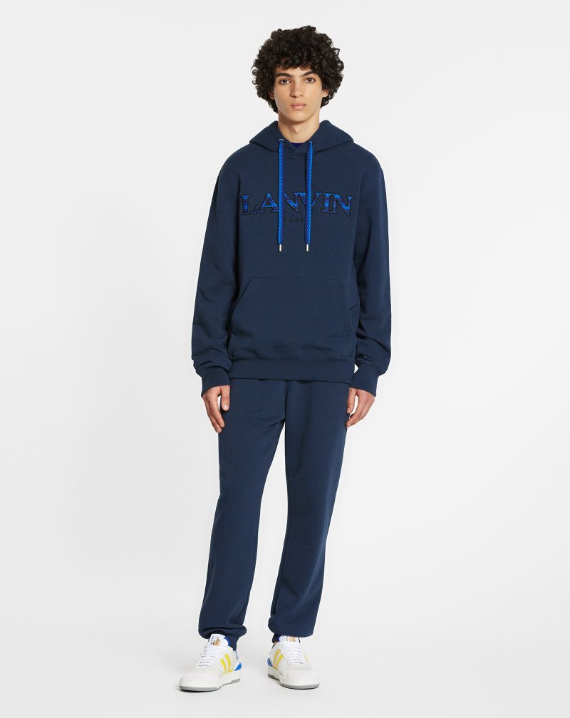 Lanvin Curb Embroidered Hooded Sweater Tröjor Herr Mörkblå | VT01-9201J3