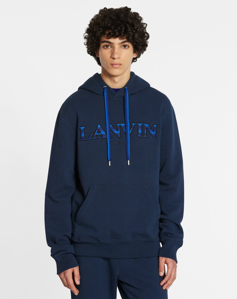 Lanvin Curb Embroidered Hooded Sweater Tröjor Herr Mörkblå | VT01-9201J3
