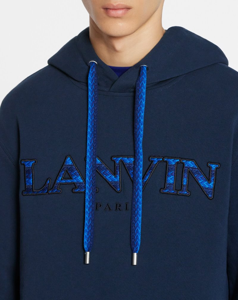Lanvin Curb Embroidered Hooded Sweater Tröjor Herr Mörkblå | VT01-9201J3