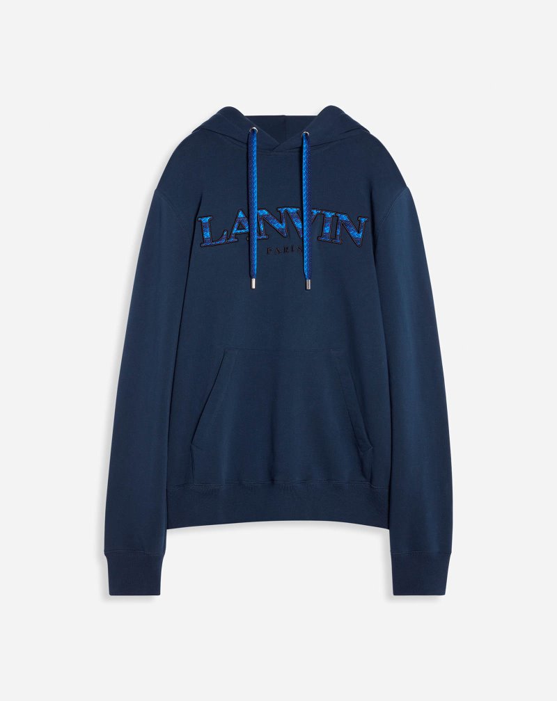 Lanvin Curb Embroidered Hooded Sweater Tröjor Herr Mörkblå | VT01-9201J3