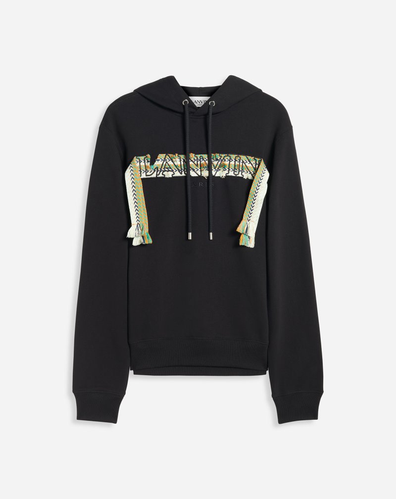 Lanvin Curb Embroidered Hoodie Hoodie Herr Svarta | RJ42-3642U6