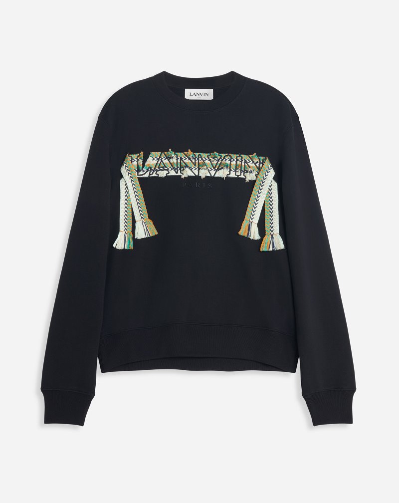 Lanvin Curb Embroidered Sweatshirt Tröjor Herr Svarta | LI30-8640I0