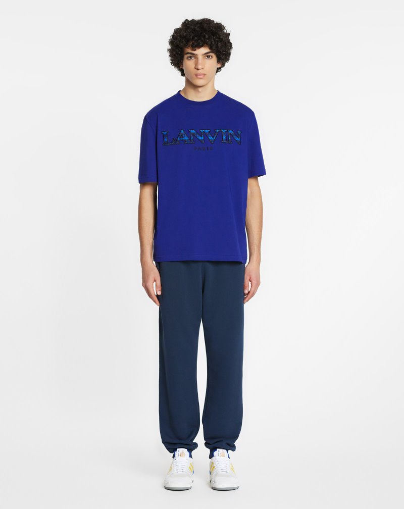 Lanvin Curb Embroidered T Shirts T-shirt Herr Blå | QB86-3986X1