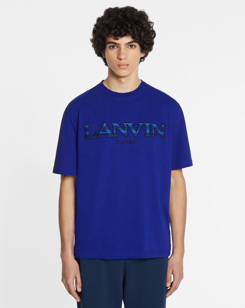 Lanvin Curb Embroidered T Shirts T-shirt Herr Blå | QB86-3986X1