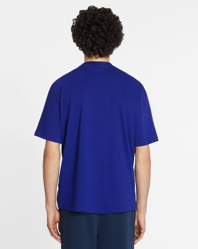 Lanvin Curb Embroidered T Shirts T-shirt Herr Blå | QB86-3986X1