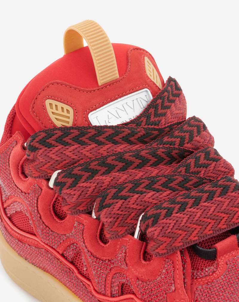 Lanvin Curb Leather And Rhinestone Sneakers Sneakers Dam Röda | KP58-7758K5