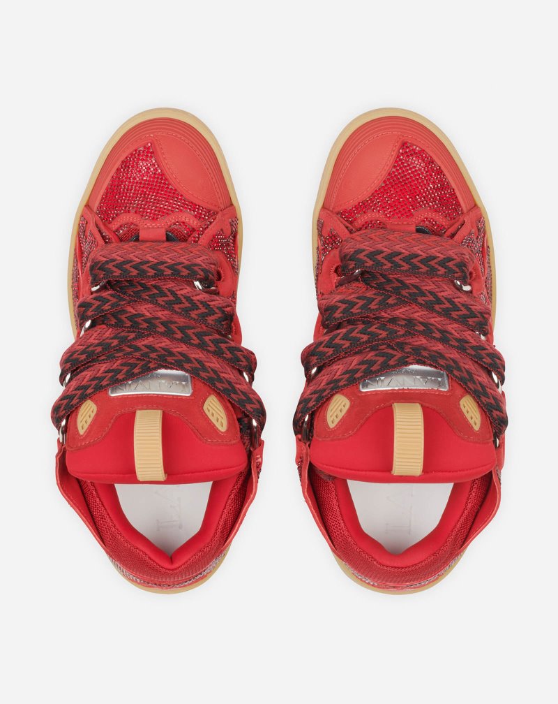 Lanvin Curb Leather And Rhinestone Sneakers Sneakers Dam Röda | KP58-7758K5