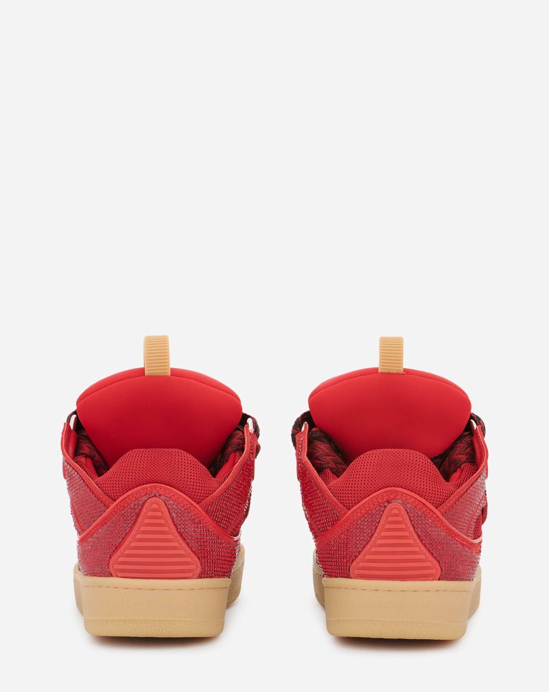 Lanvin Curb Leather And Rhinestone Sneakers Sneakers Dam Röda | KP58-7758K5