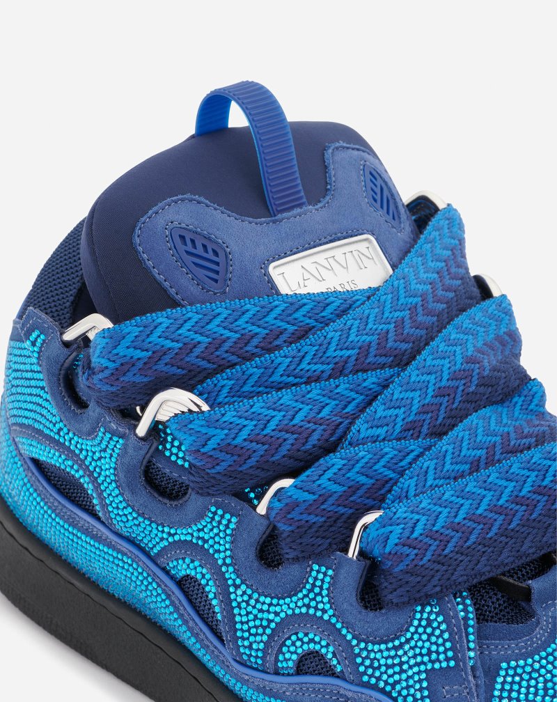 Lanvin Curb Leather And Rhinestone Sneakers Sneakers Herr Blå | QV24-3574J1