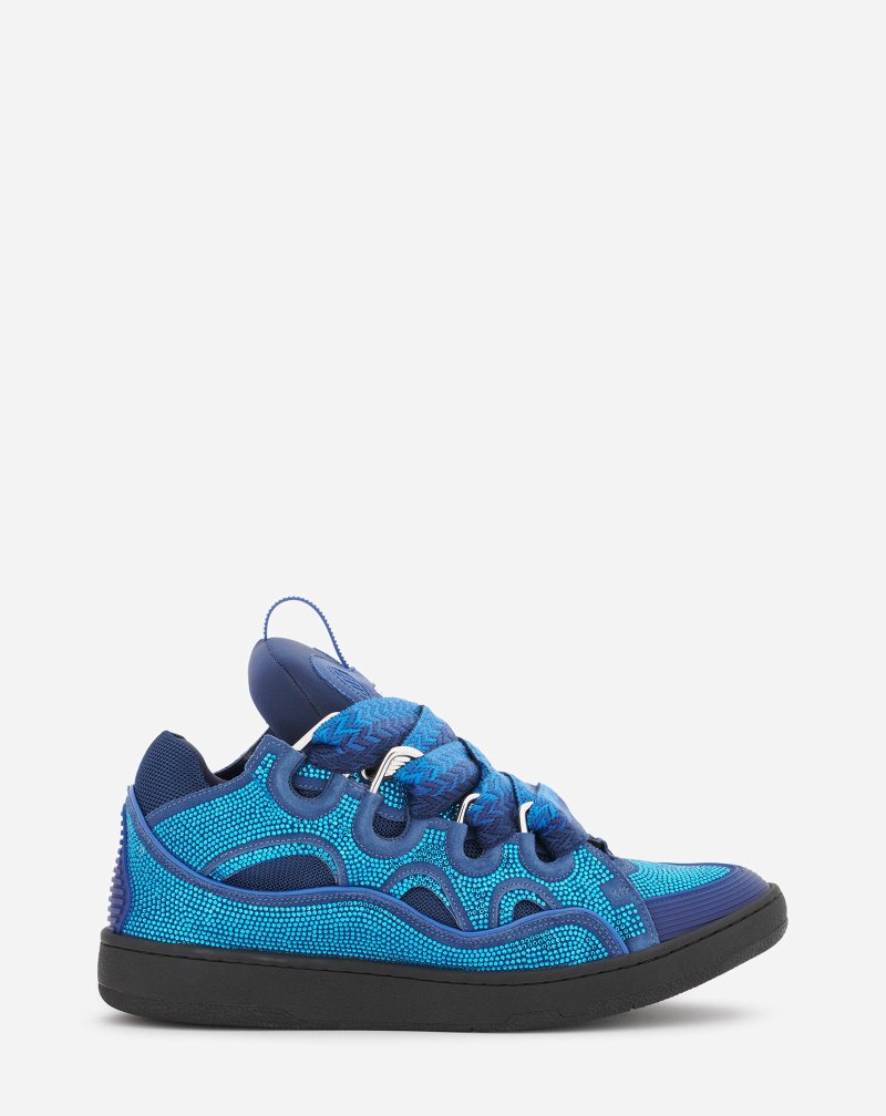 Lanvin Curb Leather And Rhinestone Sneakers Sneakers Herr Blå | QV24-3574J1