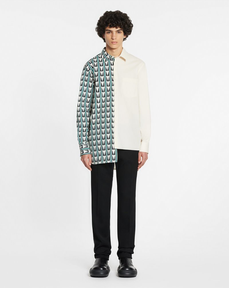 Lanvin Dual-print Shirts With Art Deco-inspired Triangles Skjorta Herr Gröna Beige | QE06-4196M8