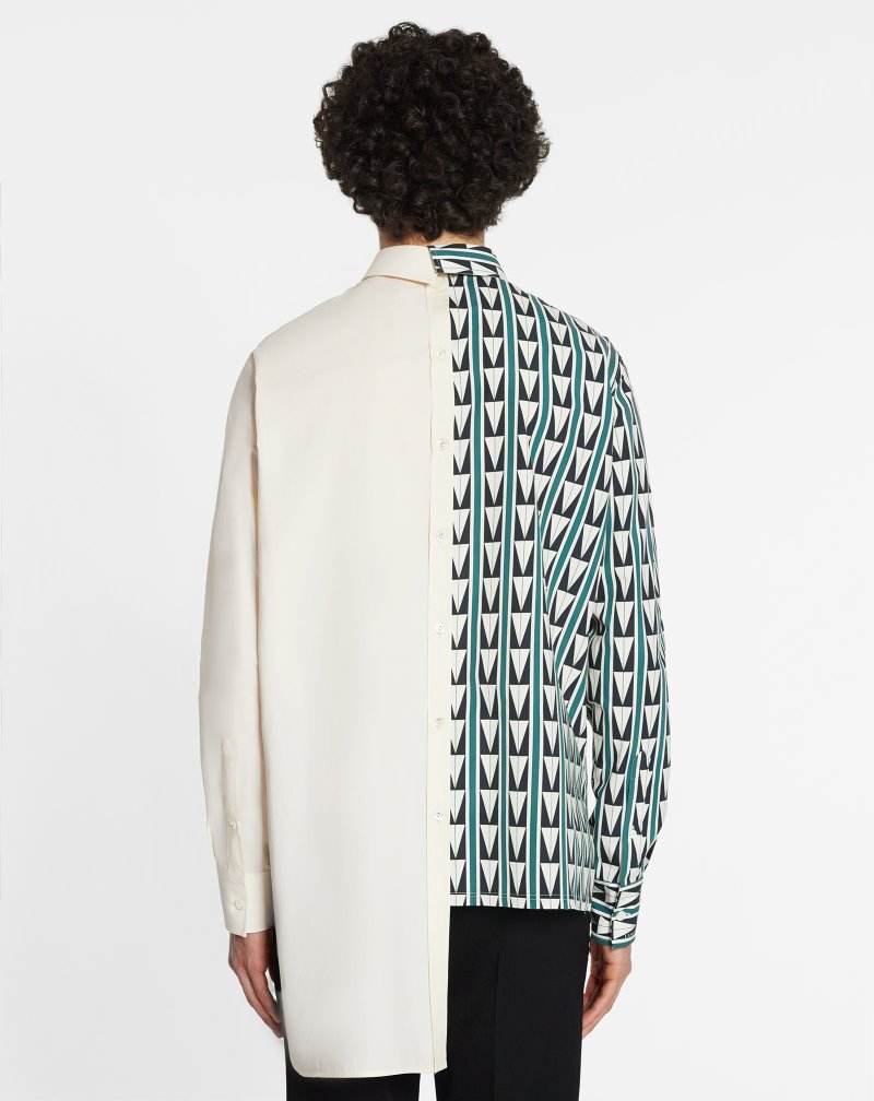 Lanvin Dual-print Shirts With Art Deco-inspired Triangles Skjorta Herr Gröna Beige | QE06-4196M8