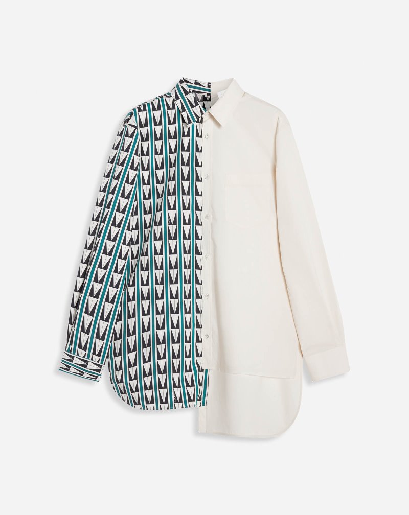 Lanvin Dual-print Shirts With Art Deco-inspired Triangles Skjorta Herr Gröna Beige | QE06-4196M8