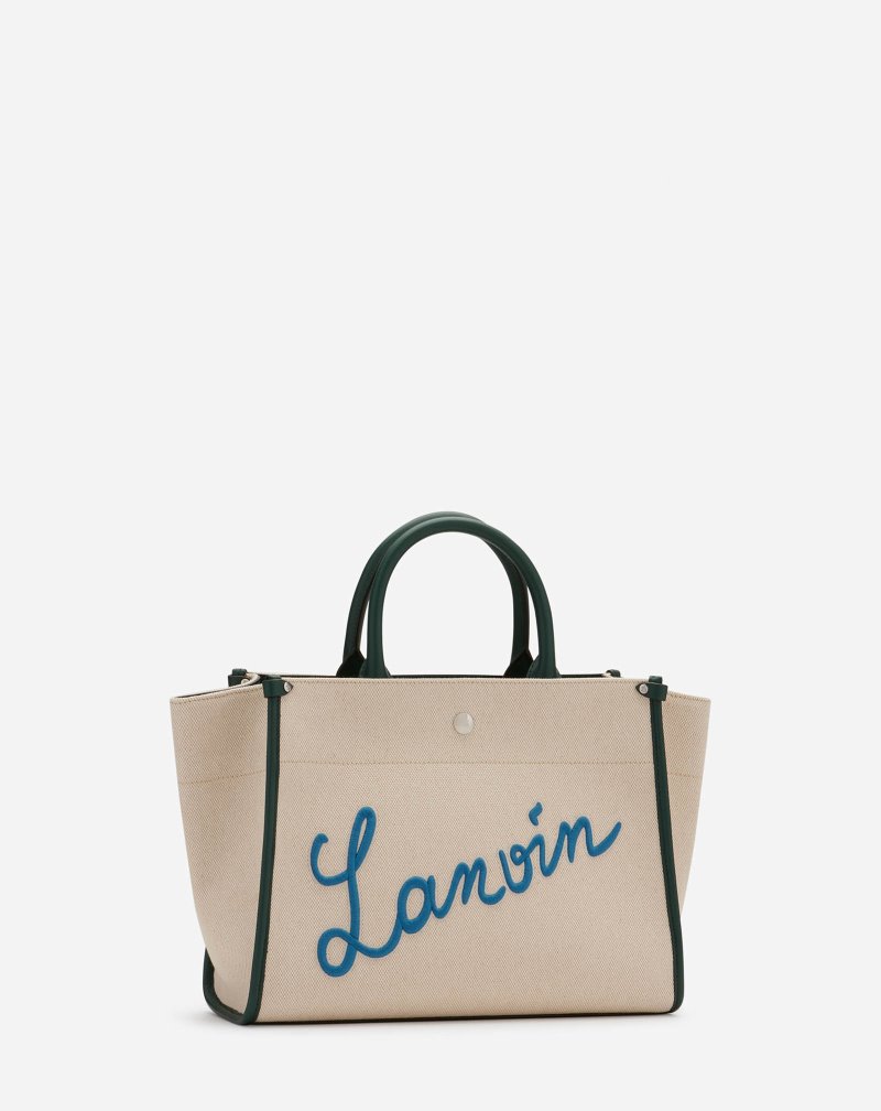 Lanvin Embroidered Canvas In&Out Bag Sm Toteväska Herr Gröna Blå | GJ92-9812Y1