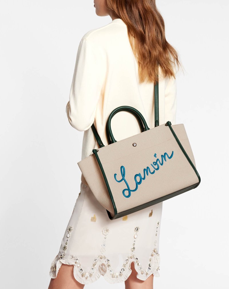 Lanvin Embroidered Canvas In&Out Bag Sm Toteväska Herr Gröna Blå | GJ92-9812Y1