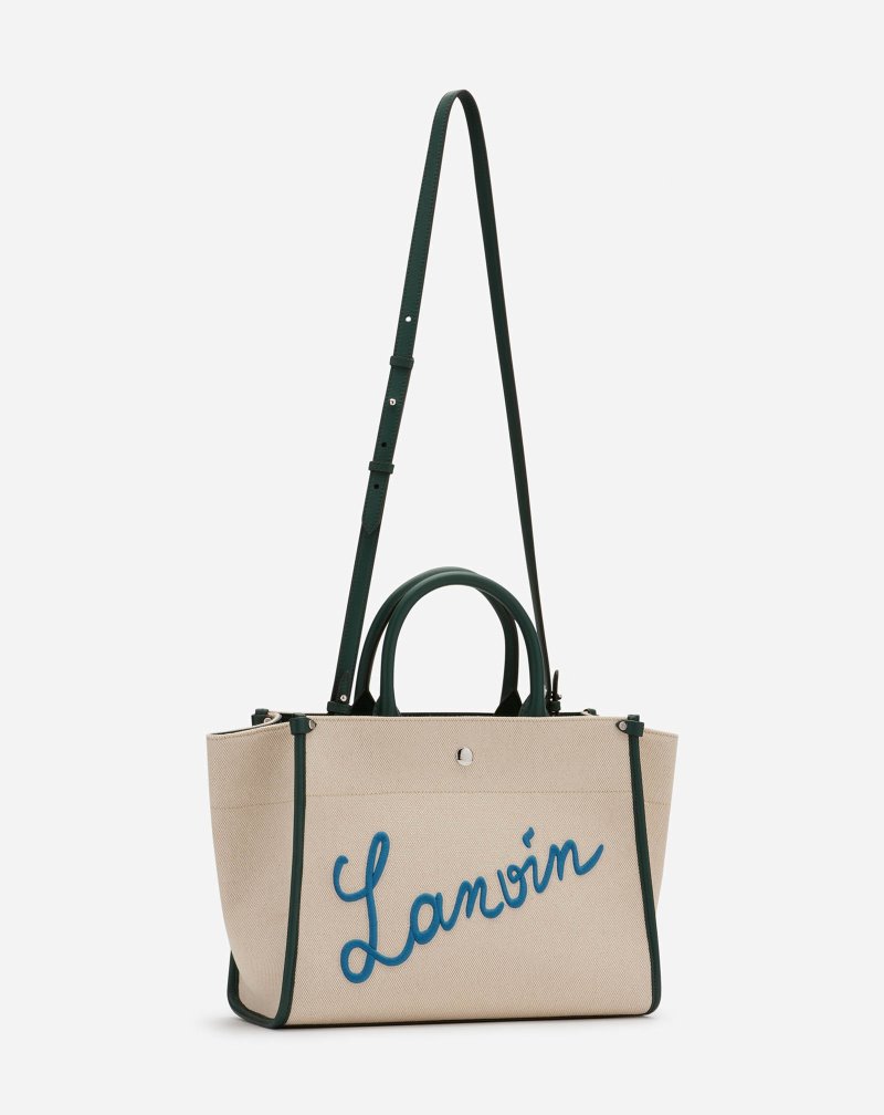 Lanvin Embroidered Canvas In&Out Bag Sm Toteväska Herr Gröna Blå | GJ92-9812Y1