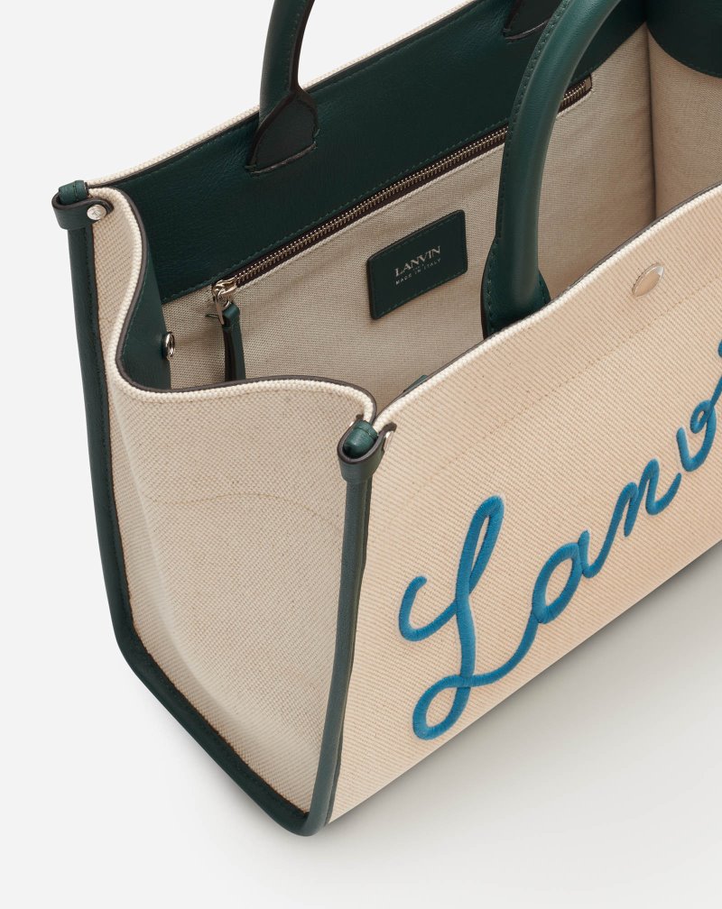 Lanvin Embroidered Canvas In&Out Bag Sm Toteväska Herr Gröna Blå | GJ92-9812Y1