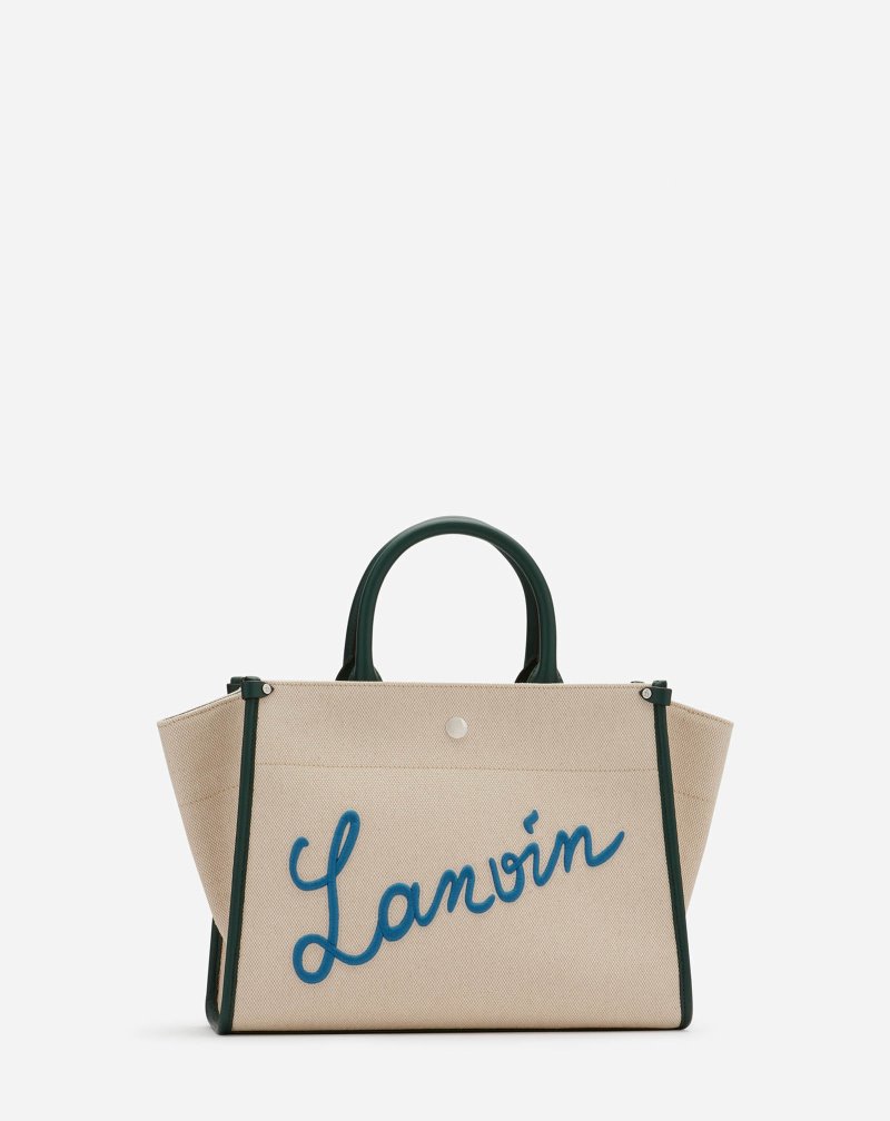 Lanvin Embroidered Canvas In&Out Bag Sm Toteväska Herr Gröna Blå | GJ92-9812Y1