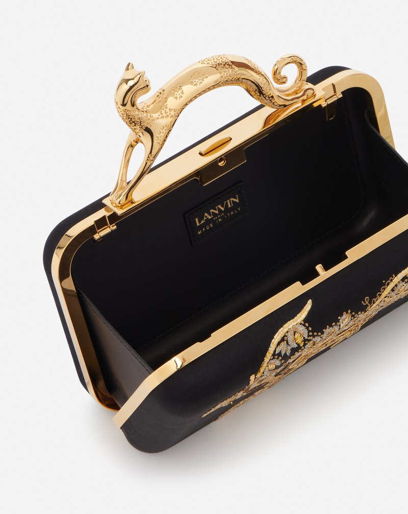 Lanvin Embroidered Satin Minaudière Väskor Dam Svarta Guld | DI97-8947Q6