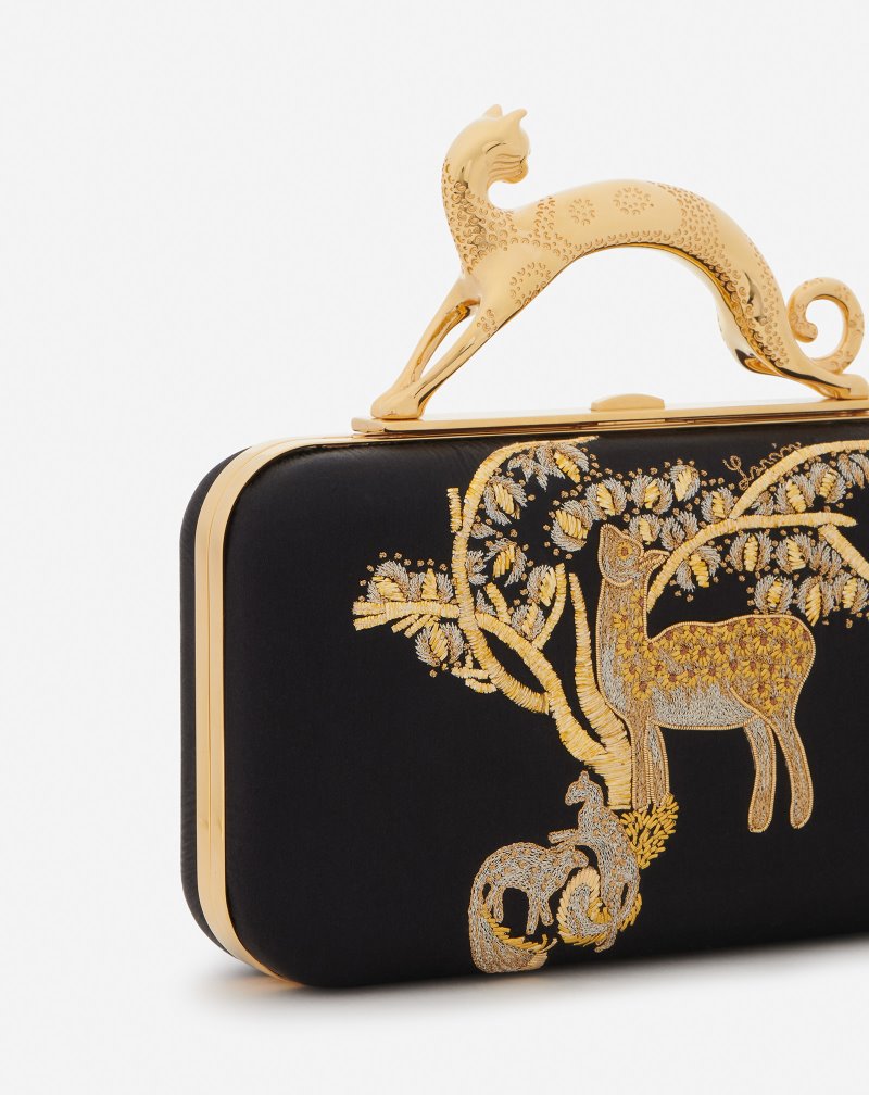 Lanvin Embroidered Satin Minaudière Väskor Dam Svarta Guld | DI97-8947Q6