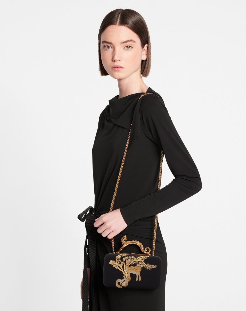 Lanvin Embroidered Satin Minaudière Väskor Dam Svarta Guld | DI97-8947Q6