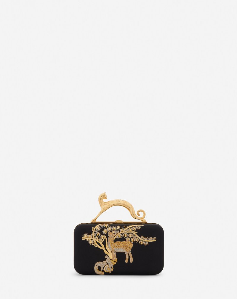 Lanvin Embroidered Satin Minaudière Väskor Dam Svarta Guld | DI97-8947Q6