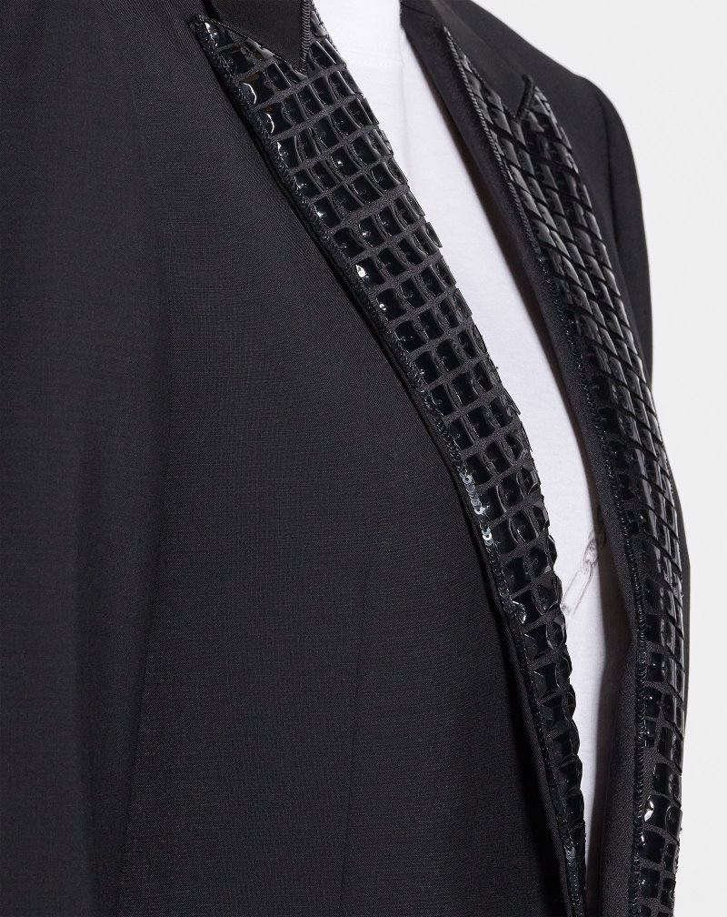 Lanvin Evening Tailored Jacket With Sequin-embroidered Lapels Jackor Dam Svarta | KJ97-3637P5